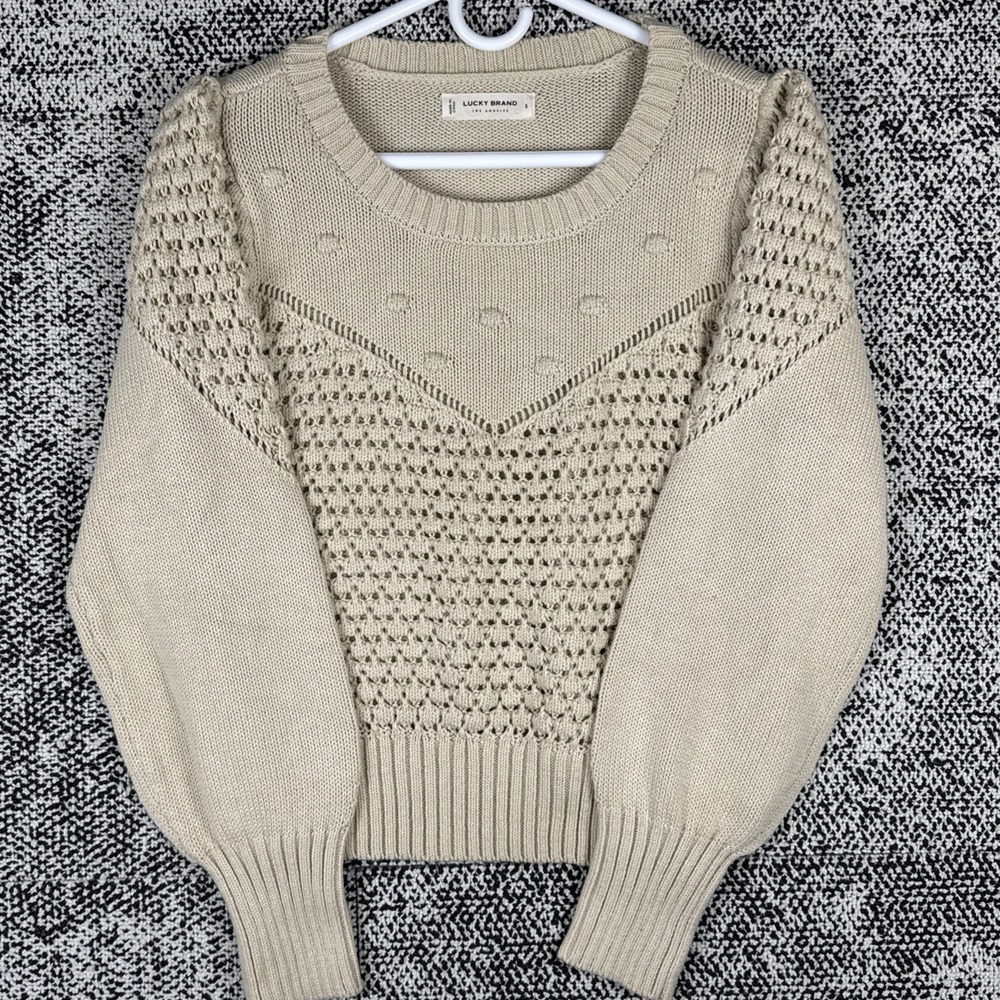 Lucky Brand Textured Pattern Cable Knit Chunky Sweater Womens Small‎ Cream